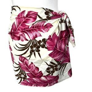 LEILANI Sarong Bathing Suit Cover Up Wrap Skirt 40"x20" Pink Brown Tropical Palm